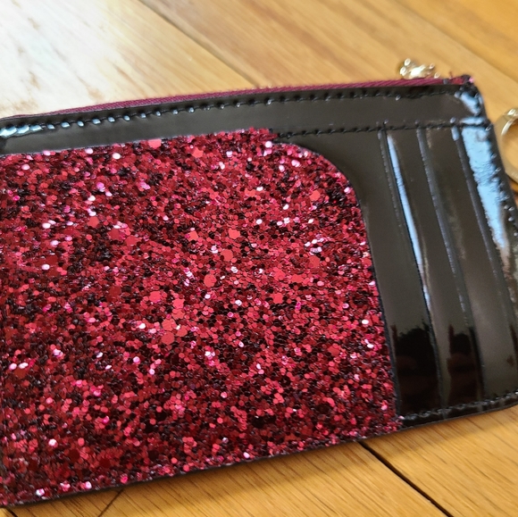 NWT- KATE SPADE-Odette Black Cherry Glitter Medium L-Zip Card Holder in Black Ch - Picture 6 of 9